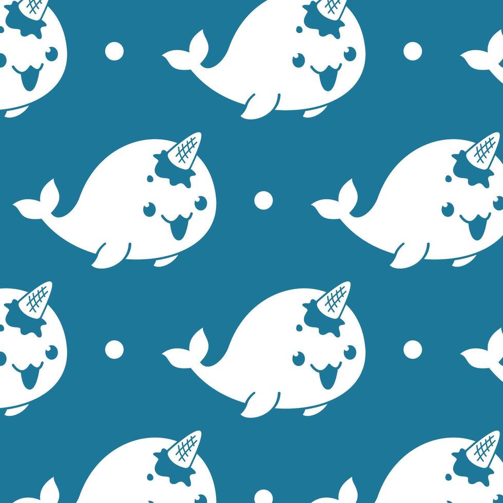 CUTE NARWHAL WITH AN ICE CREAM HORN PATTERN vector