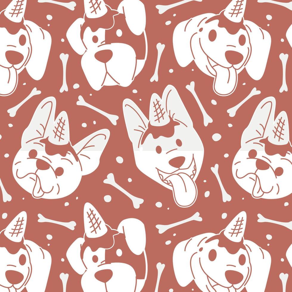 CUTE DOGGIE HEAD WITH AN ICE CREAM ON HEAD PATTERN vector