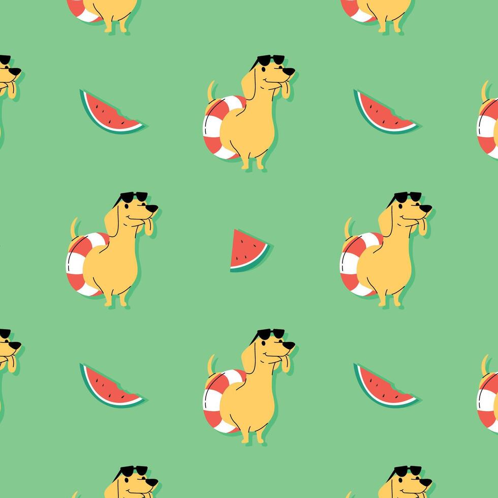 CUTE DACHSHUND WITH SUNGLASSES AND RUBBER RING PATTERN vector