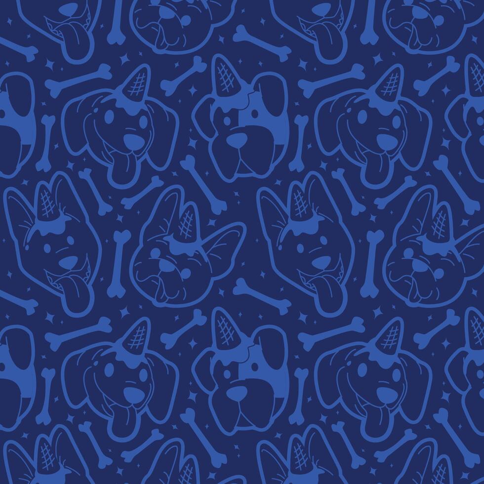 CUTE DOGGIE HEAD WITH AN ICE CREAM ON HEAD IN BLUE BACKGROUND PATTERN vector