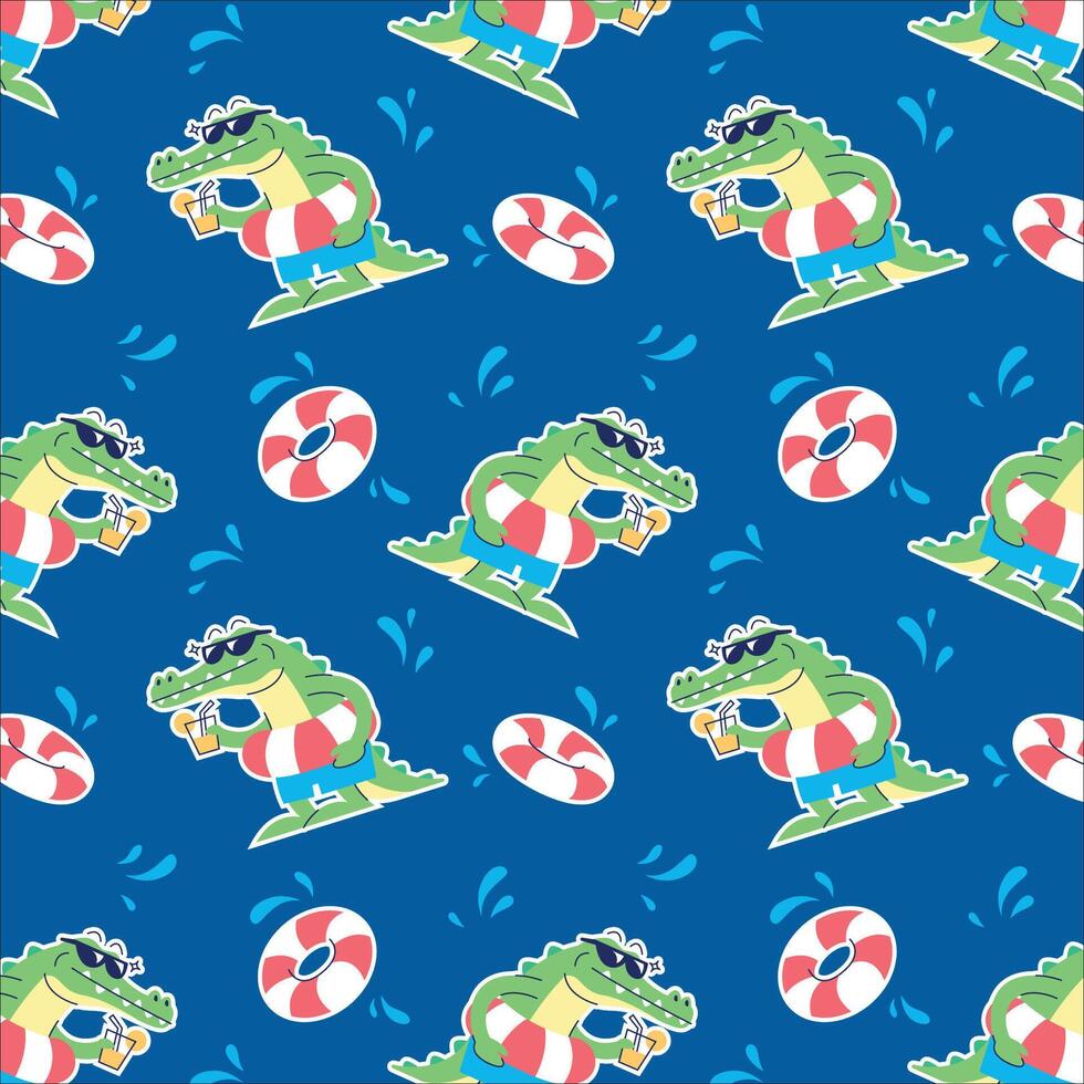 GREEN ALIGATOR IN SUMMER SEASON PATTERN vector