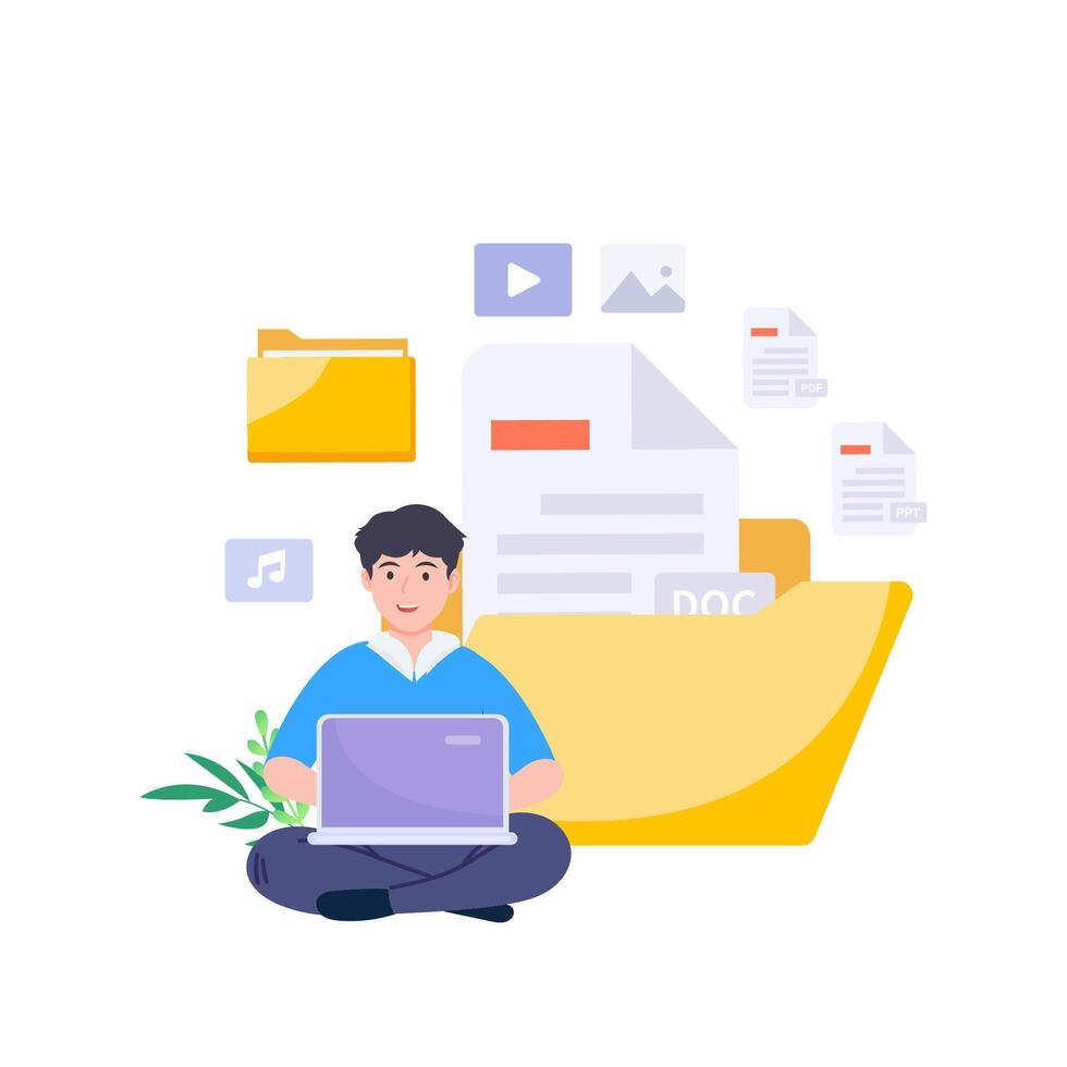 File management concept. Data storage. Folders, documents and media content. vector