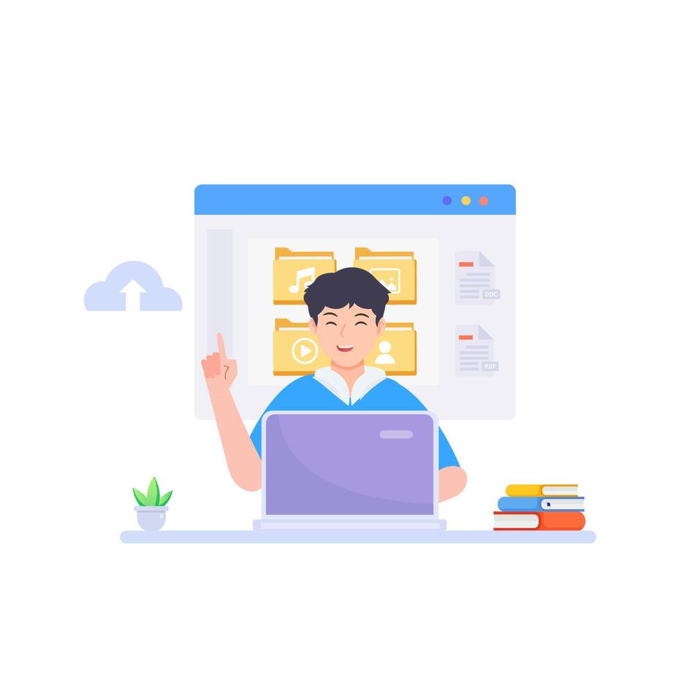 File management concept. Data storage. Folders, documents and media content. vector
