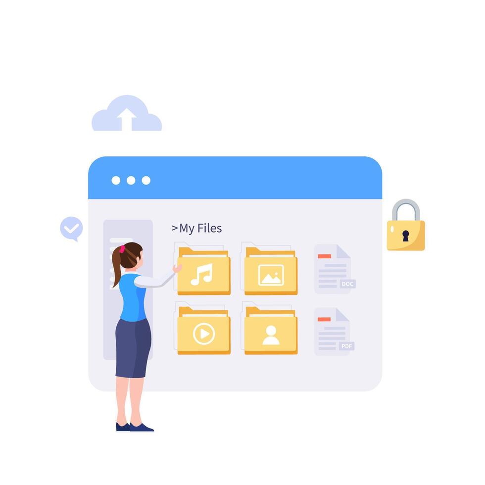 File management concept. Data storage. Folders, documents and media content. vector