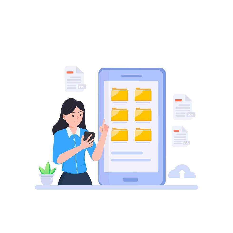 File management concept. Data storage. Folders, documents and media content. vector