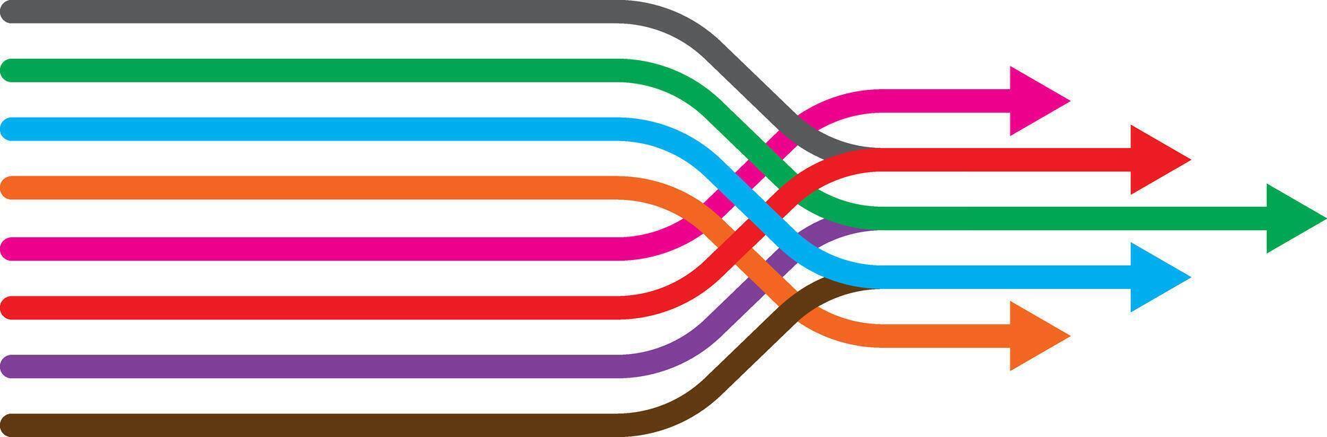 multiple ways come together and cross over their paths and make movement to future vector