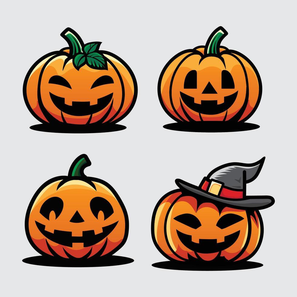 set of cartoon helloween pumkins vector