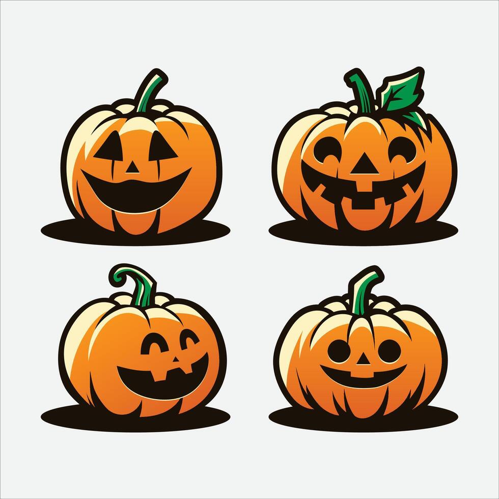 set of cartoon helloween pumkins vector