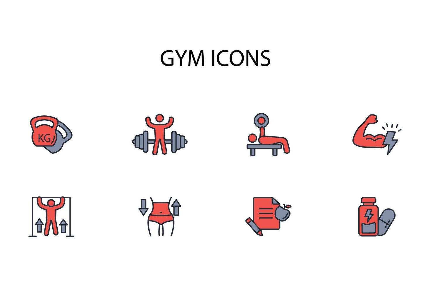 Gym and fitness icon set..Editable stroke.linear style sign for use web design,logo.Symbol illustration. vector