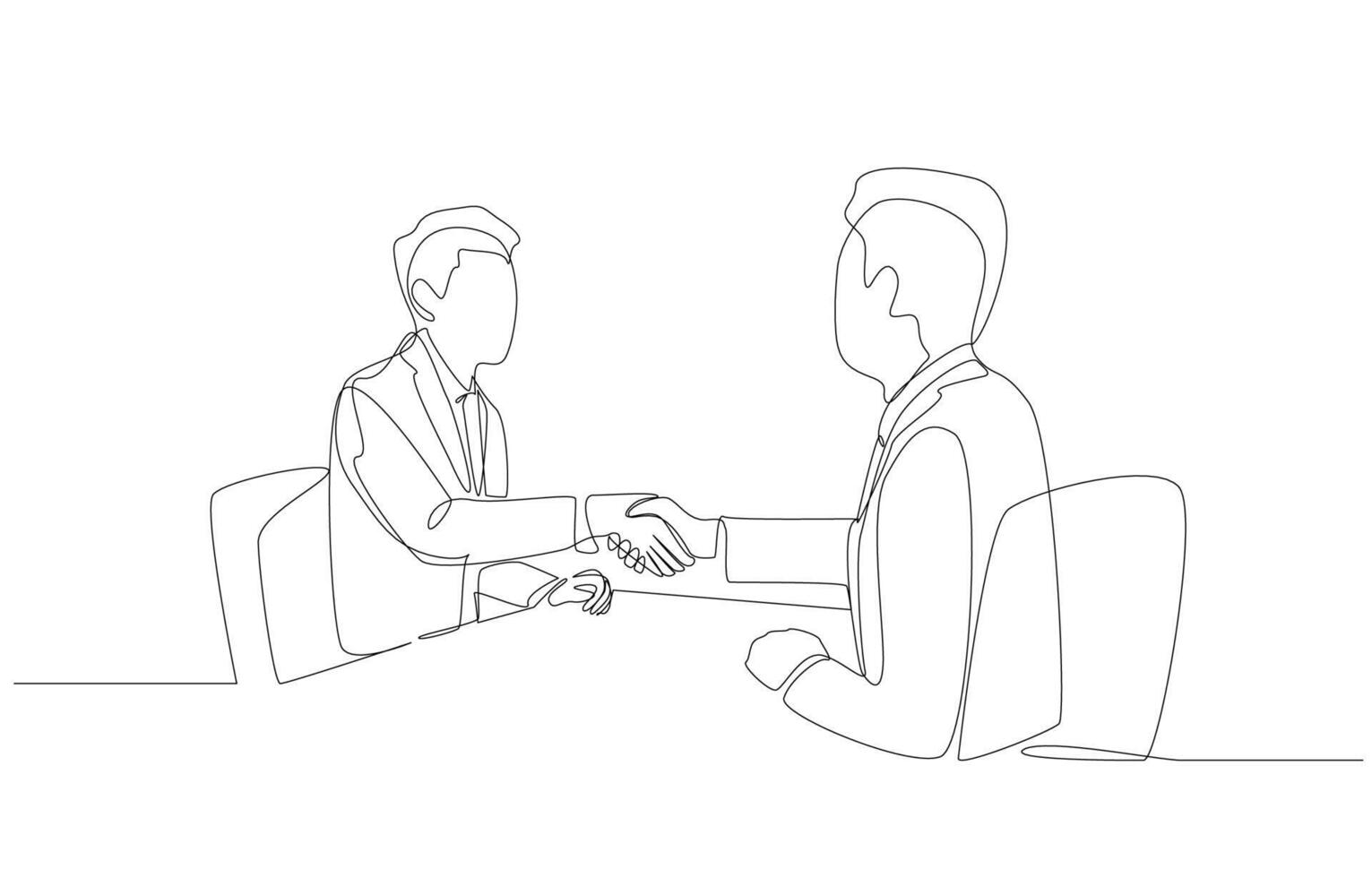 Continuous one line drawing of businessman shaking hands with business partner, business agreement concept, single line art. vector