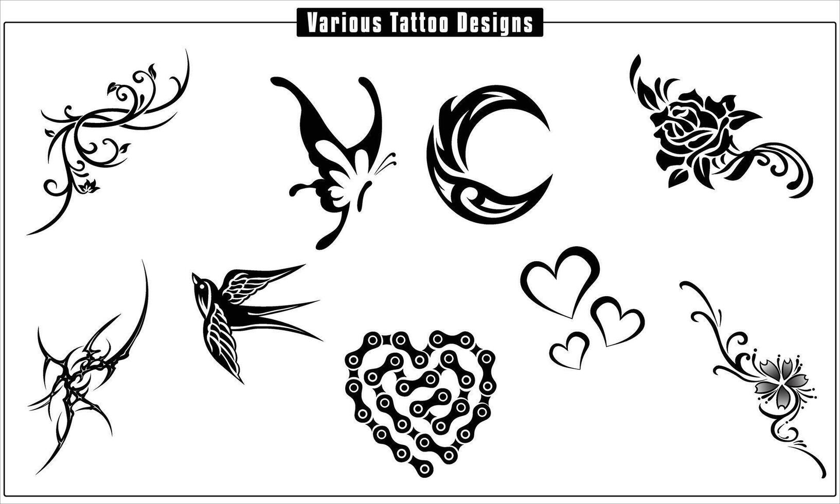 Various tattoo designs in black and white only vector