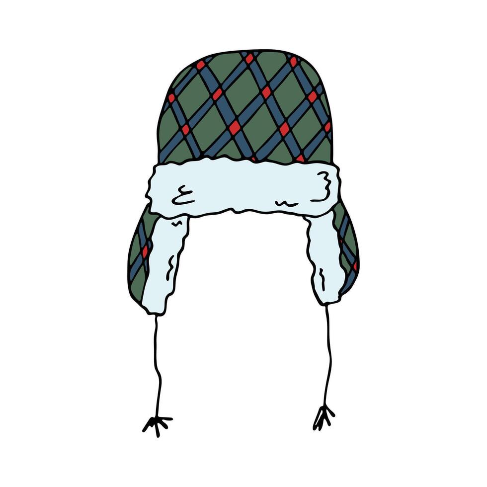 Ear flap hat doodle Hand drawn winter accessories. Single design element for card, print, design, decor vector