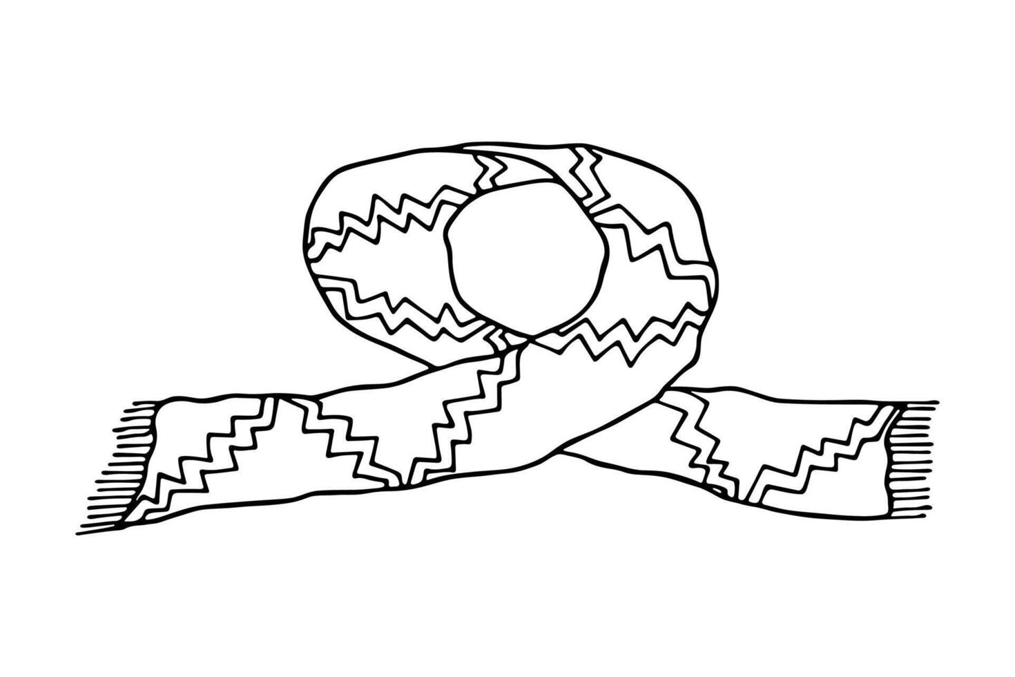 Knitted scarf doodle Hand drawn winter accessories Single design element for card, print, design, decor vector