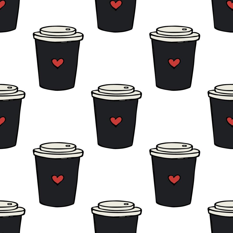 Seamless pattern with cute cup of tea or coffee doodle for decorative print, wrapping paper, greeting cards, wallpaper and fabric vector