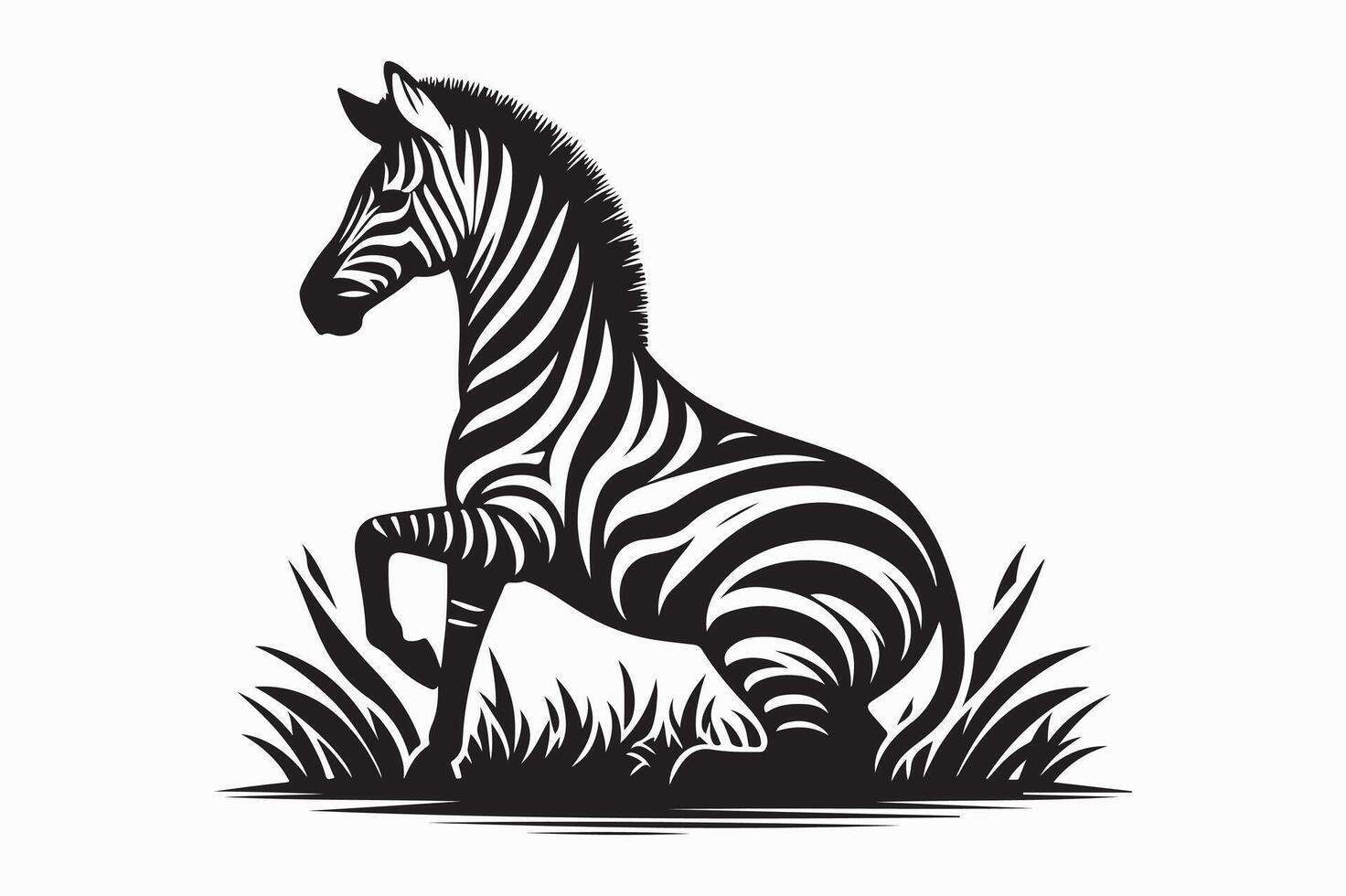 A silhouette of Zebra sitting on a grass vector