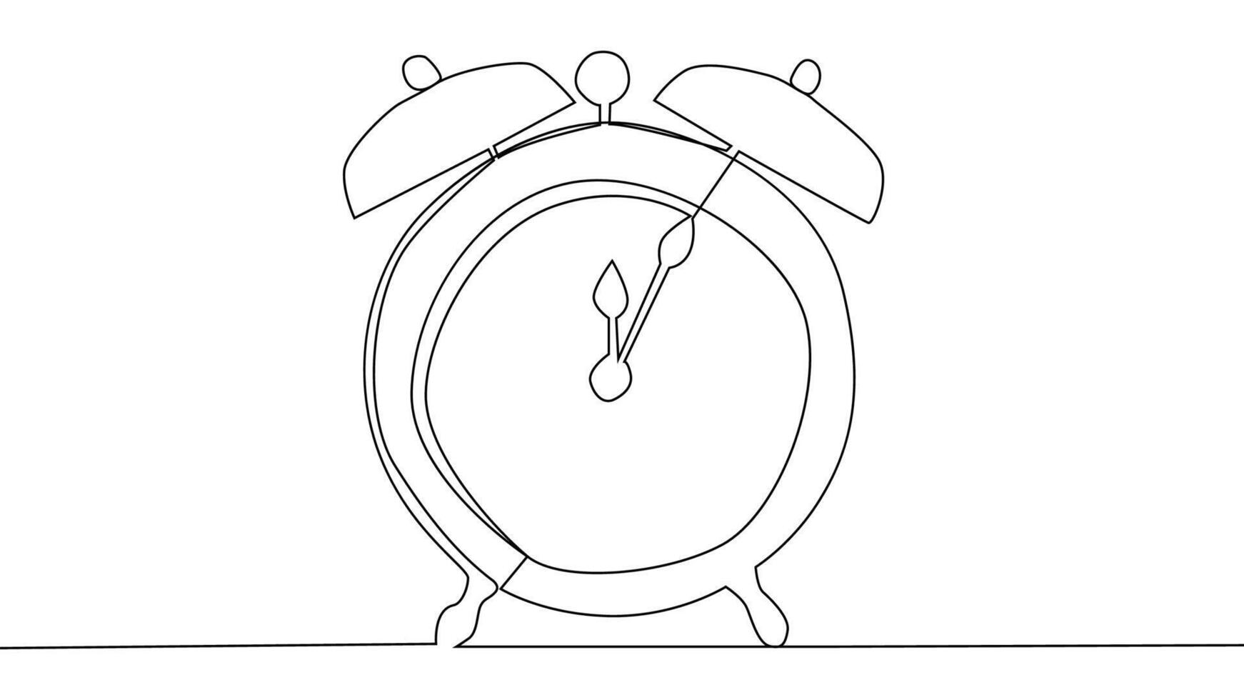 self drawing of single continuous line alarm clock. Full length one line animation illustration vector