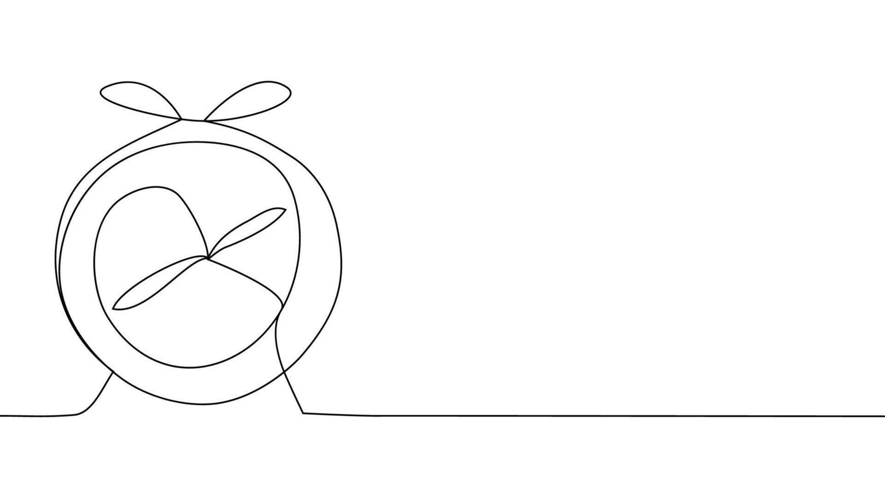 self drawing of single continuous line alarm clock. Full length one line animation illustration vector