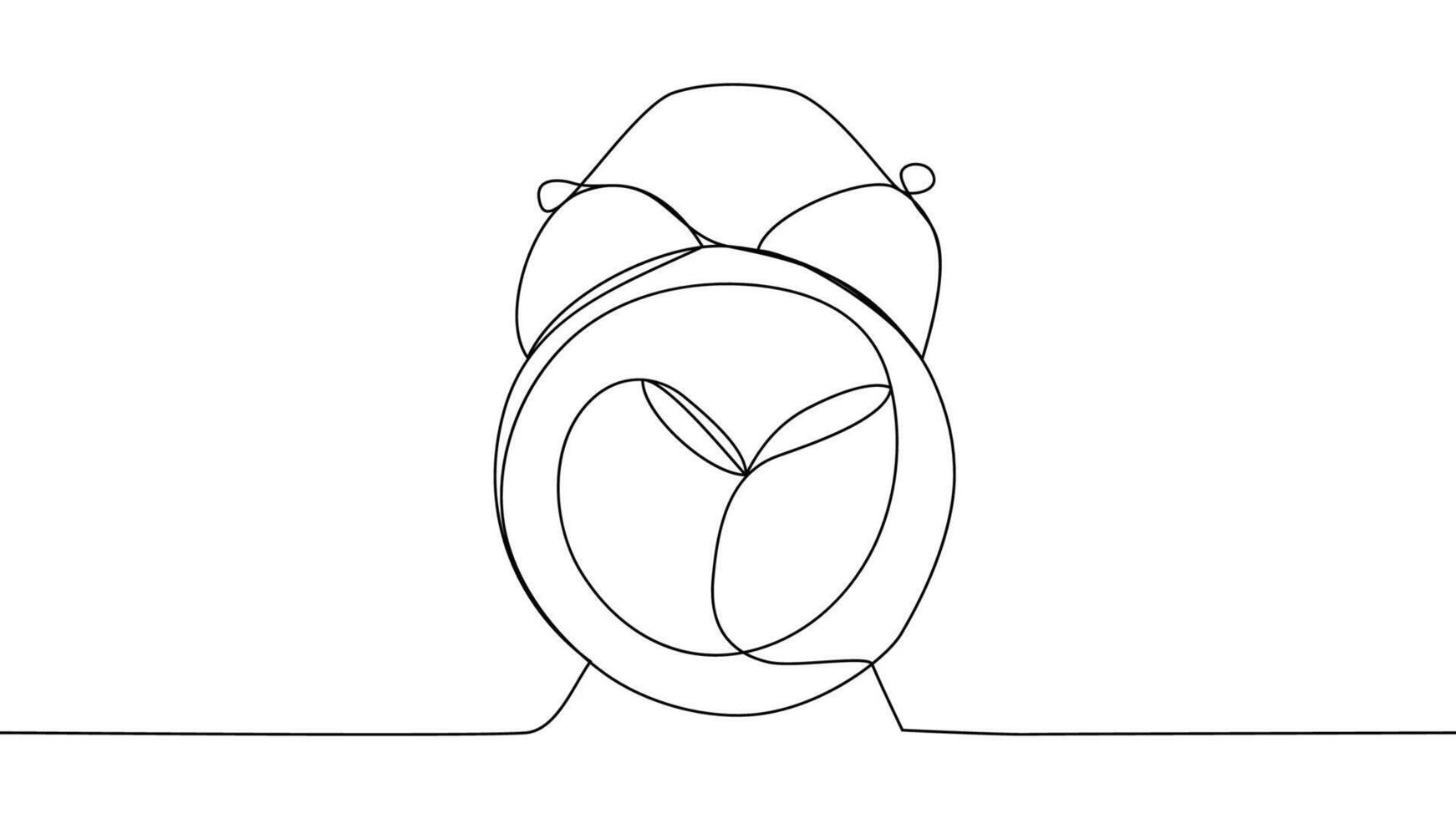 self drawing of single continuous line alarm clock. Full length one line animation illustration vector