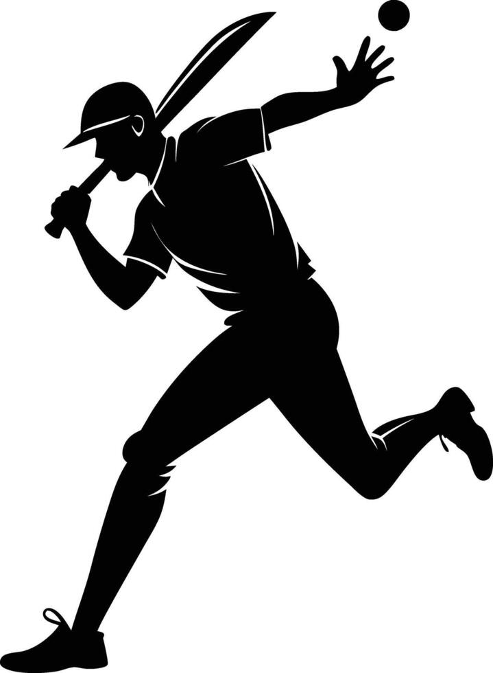 A silhouette of a cricket man holding a bat vector