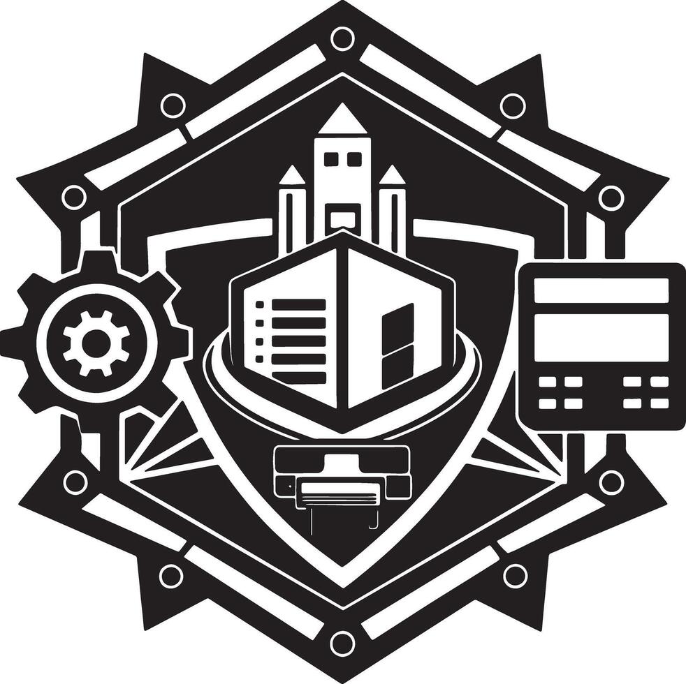 technology logo illustration black and white vector
