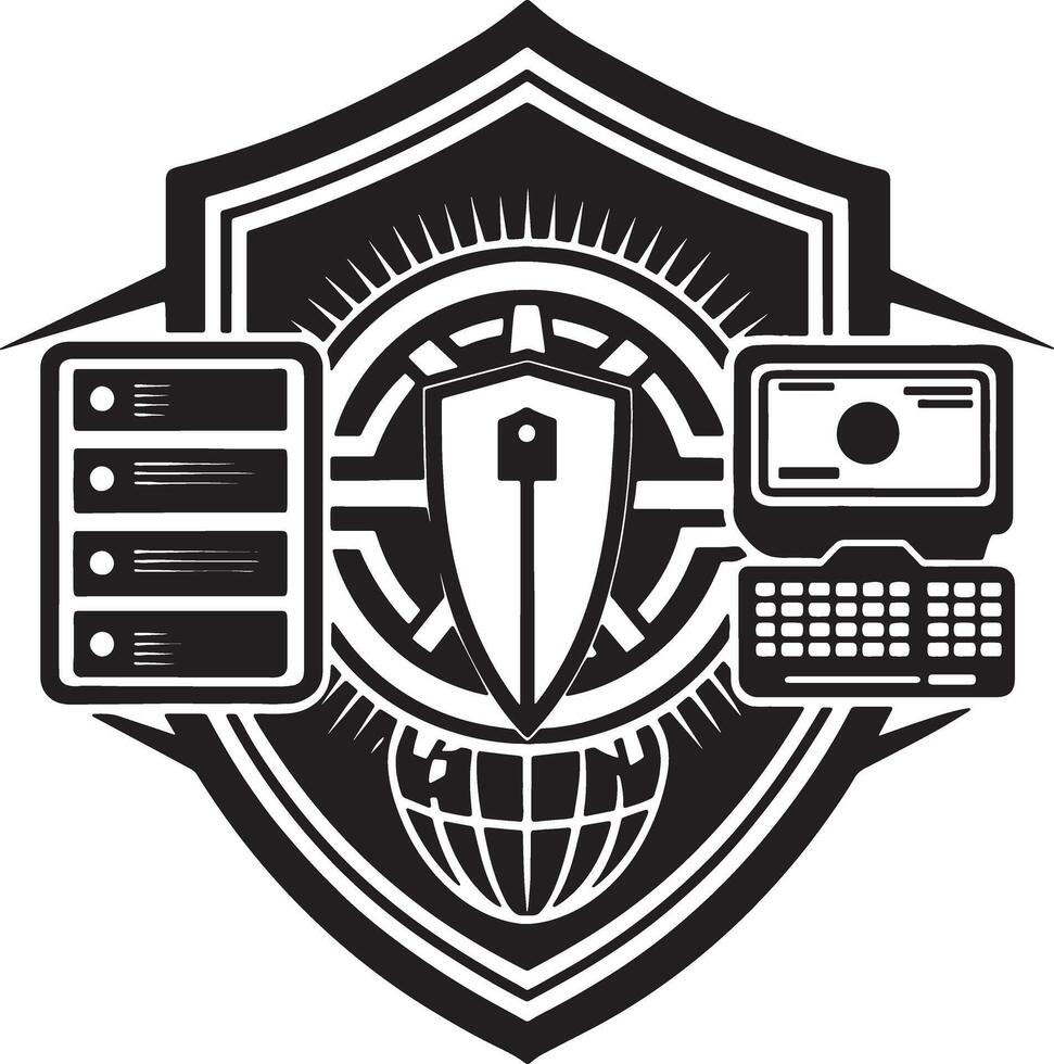 minimal technology logo illustration black and white vector