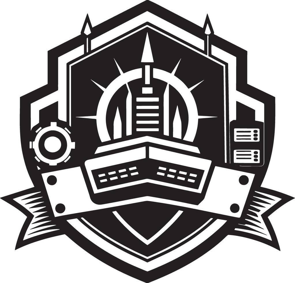 minimal technology logo illustration black and white vector