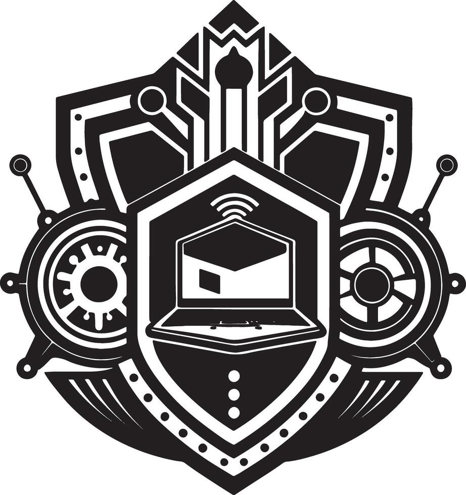 technology logo illustration black and white vector