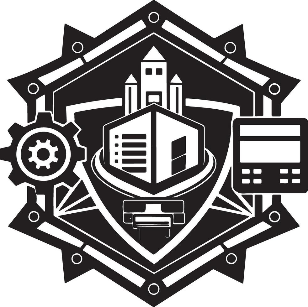 technology logo illustration black and white vector