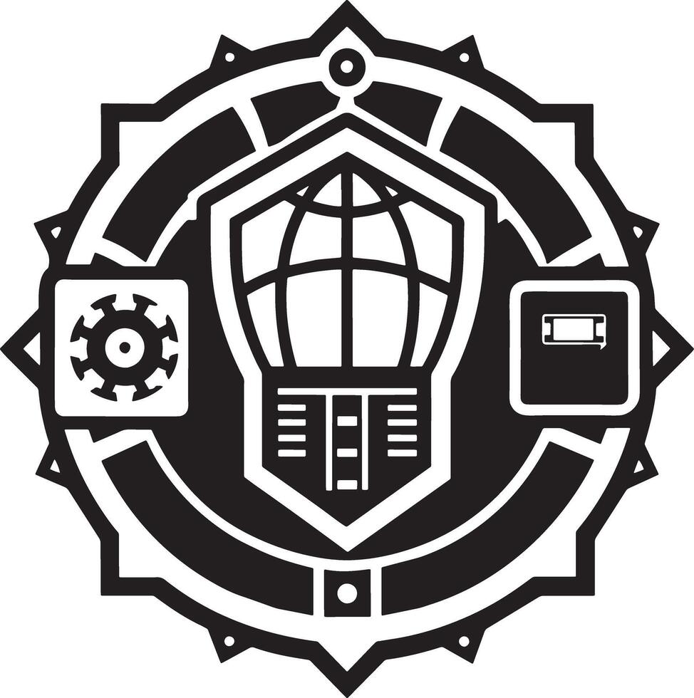 minimal technology logo illustration black and white vector
