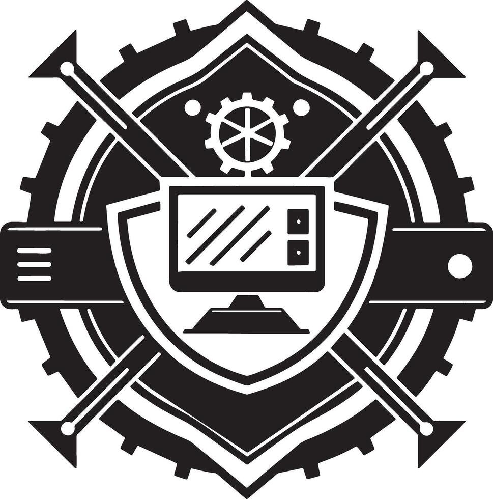 minimal technology logo illustration black and white vector