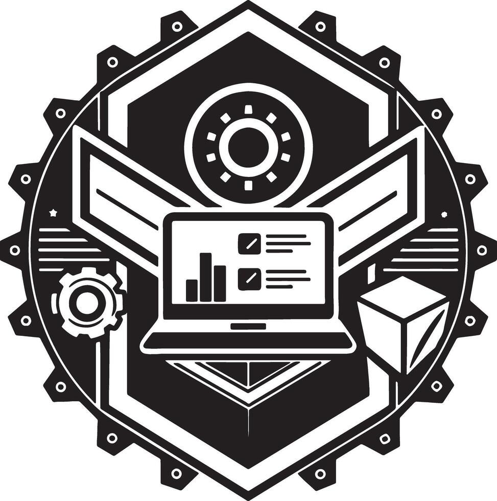 minimal technology logo illustration black and white vector