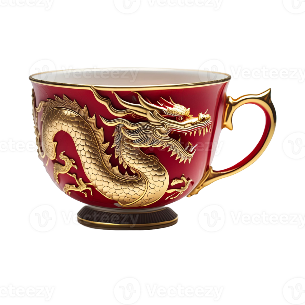 a red and gold cup with a chinese dragon on it png