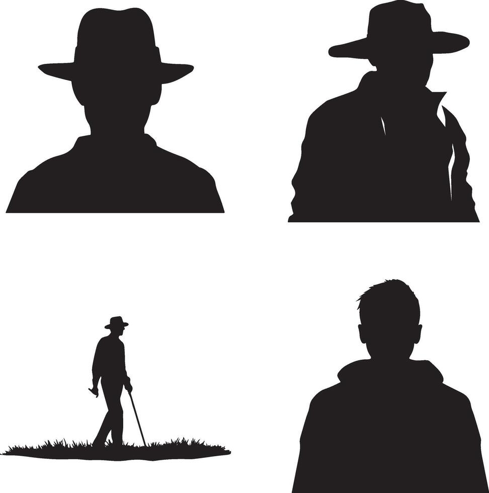 Man set simple minimal black color silhouette vector