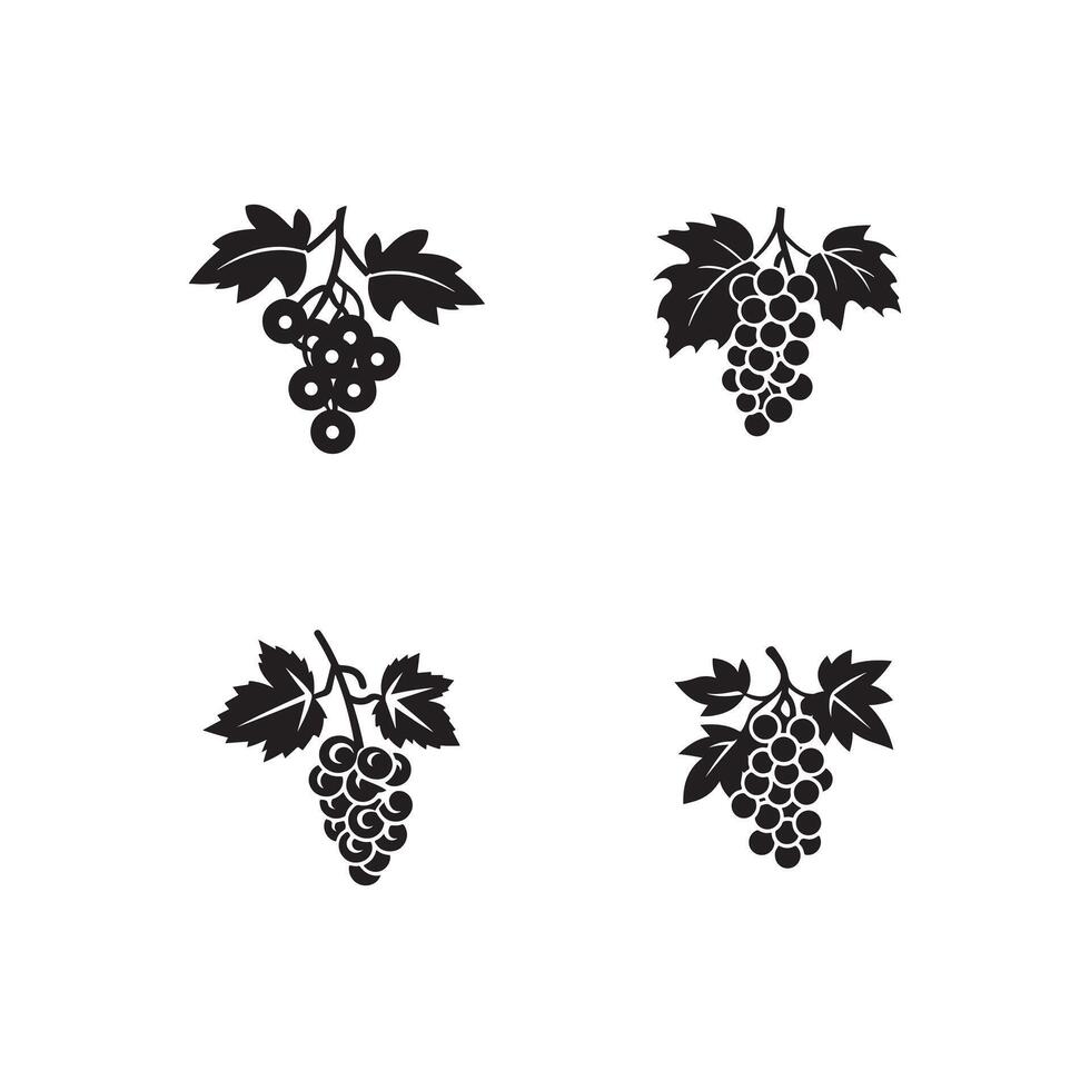 Grapes set icon simple minimal black color silhouette vector