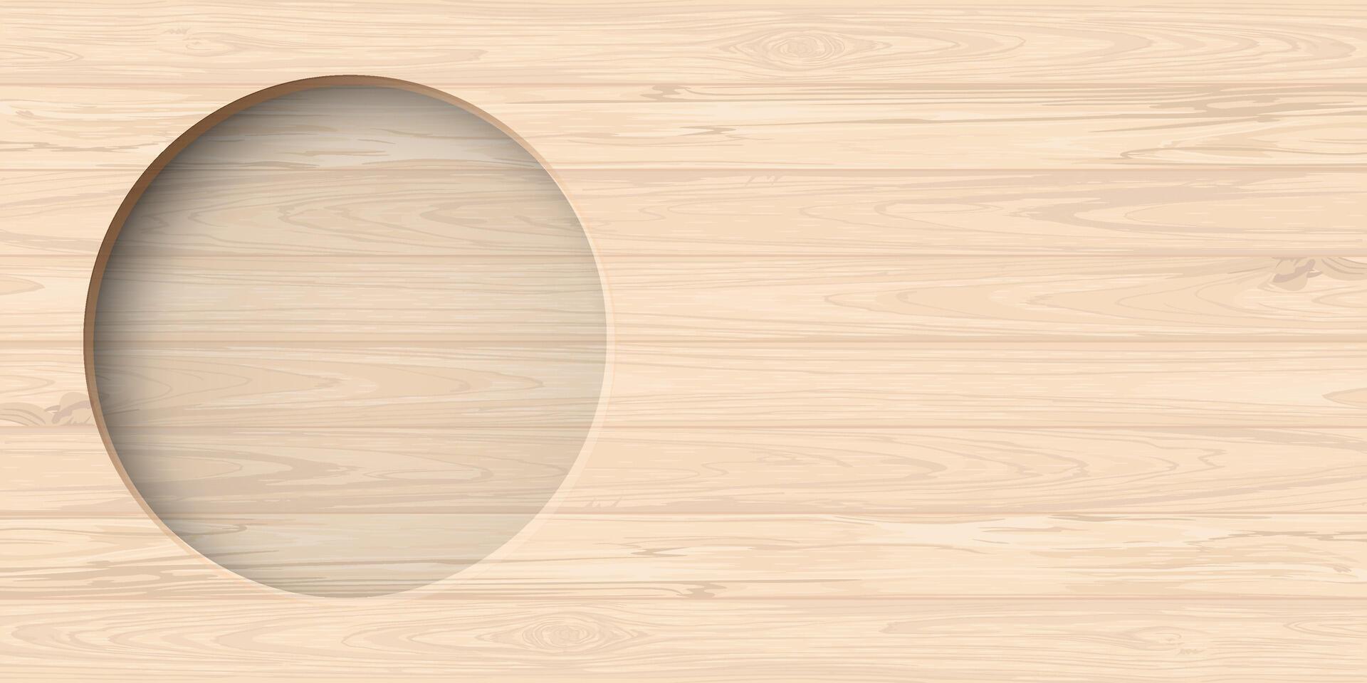 3D circle frame paper cut style with cut timber panels graphic rectangle background illustrated have blank space. Wooden whitewashed texture pattern with round border template. vector