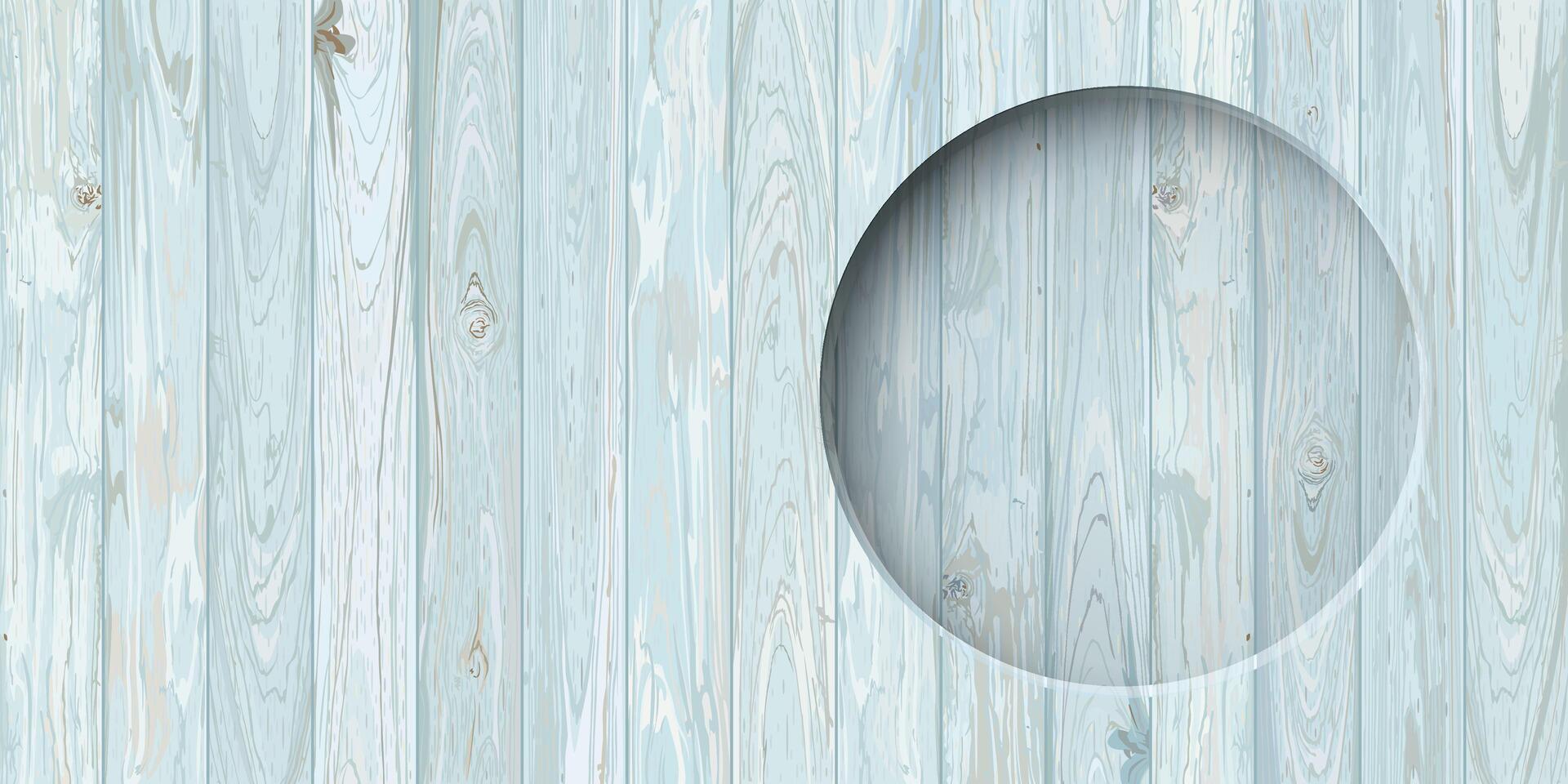 Circle frame 3D paper cut style with cut timber panels turquoise blue background graphic illustration. Wooden texture pattern tropical style with round border. vector