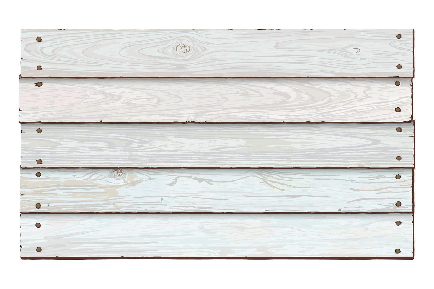Blank signboard isolated made from old wood panels turquoise blue painted fade condition and held together with brass rivets graphic illustrated. Nameplate wooden texture pattern tropical style. vector