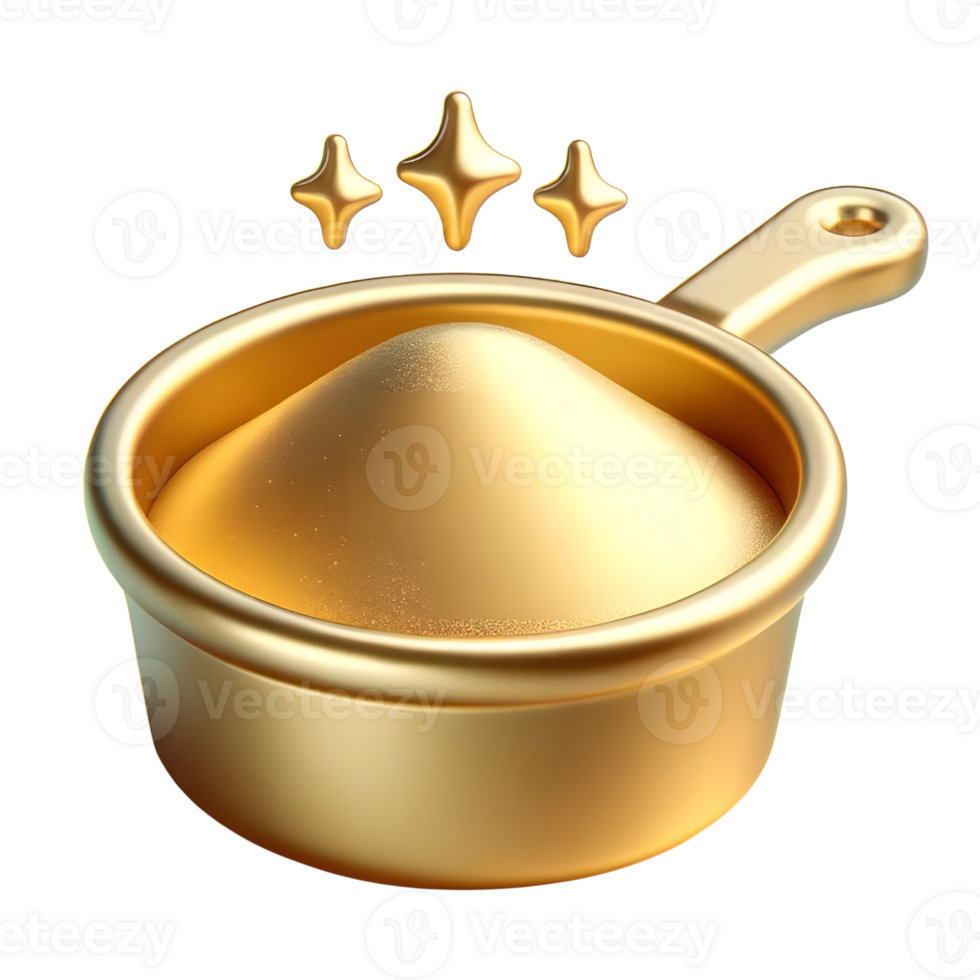 pan filled with shining gold 3d icon illustration png