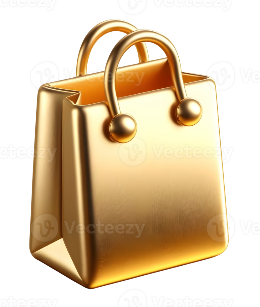 3D icon of shopping bag in gold metallic color png