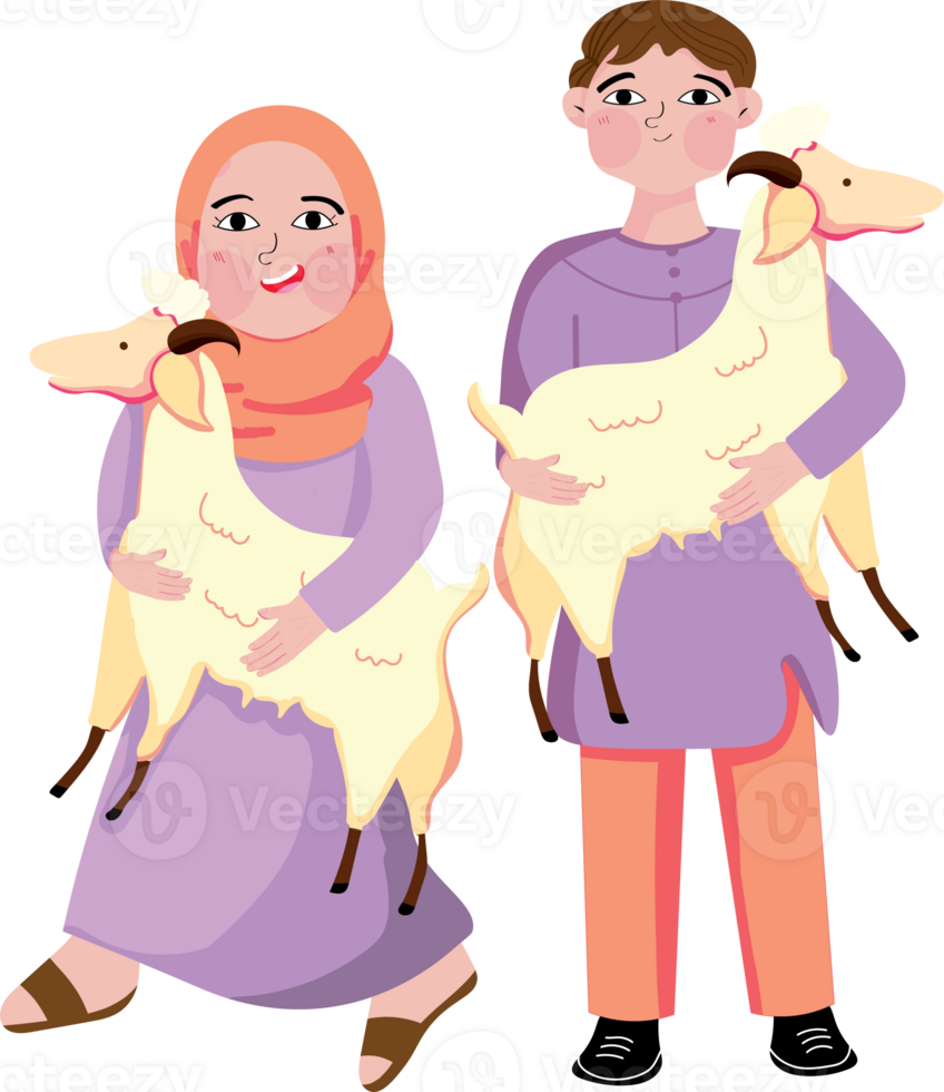 Welcoming Eid al-Adha with Muslims and sheep illustration png