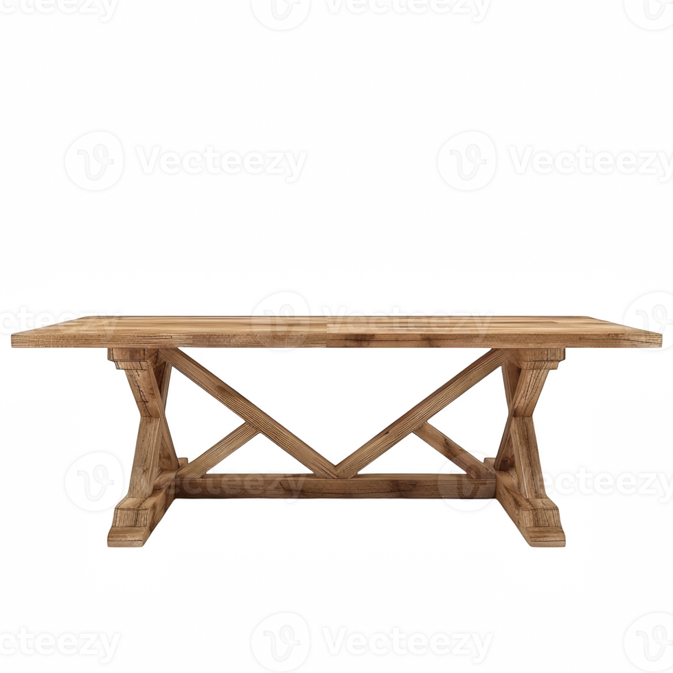 Wooden Trestle table on transparent background png