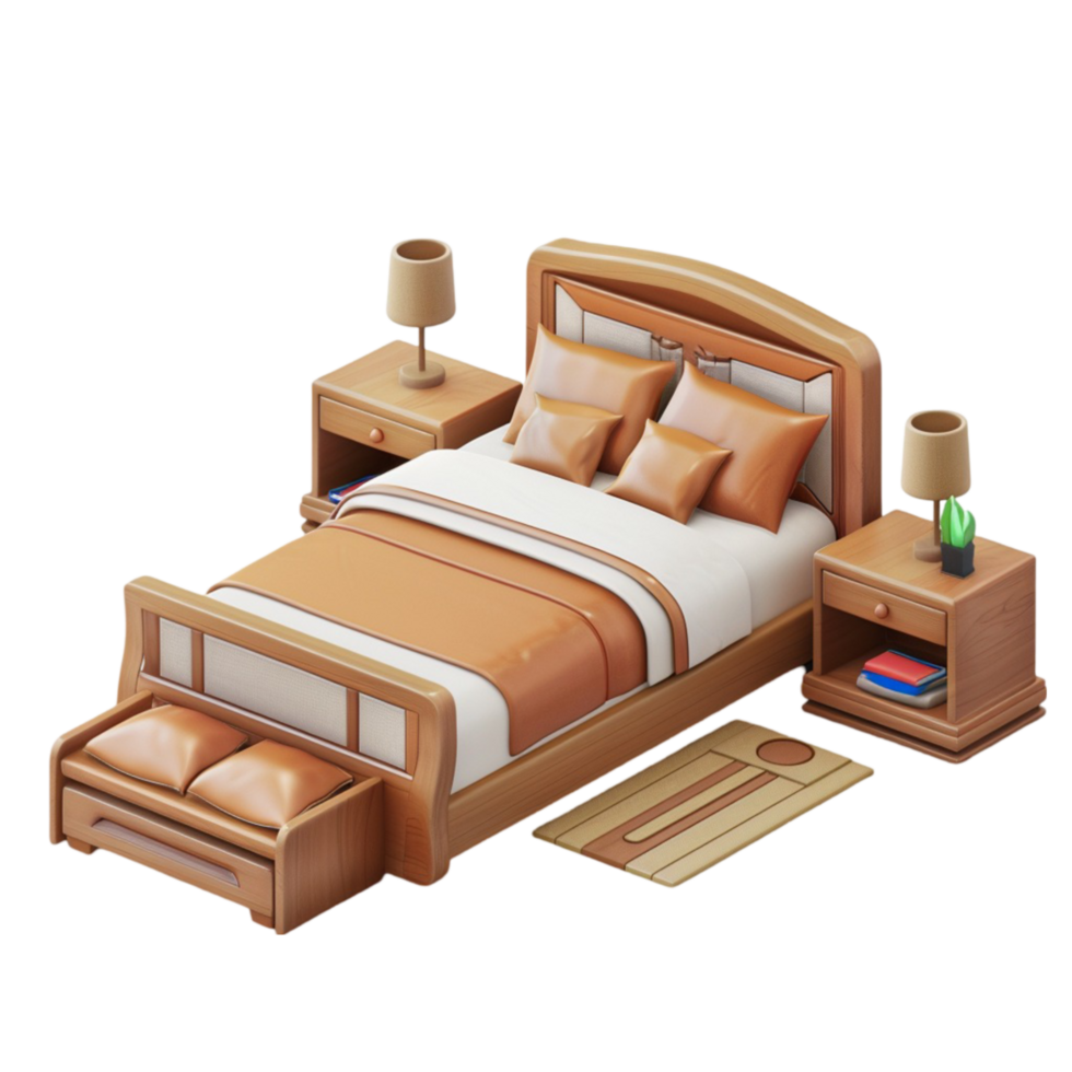 A Bed With a Bedside Table And a Lamp Transparent Background png
