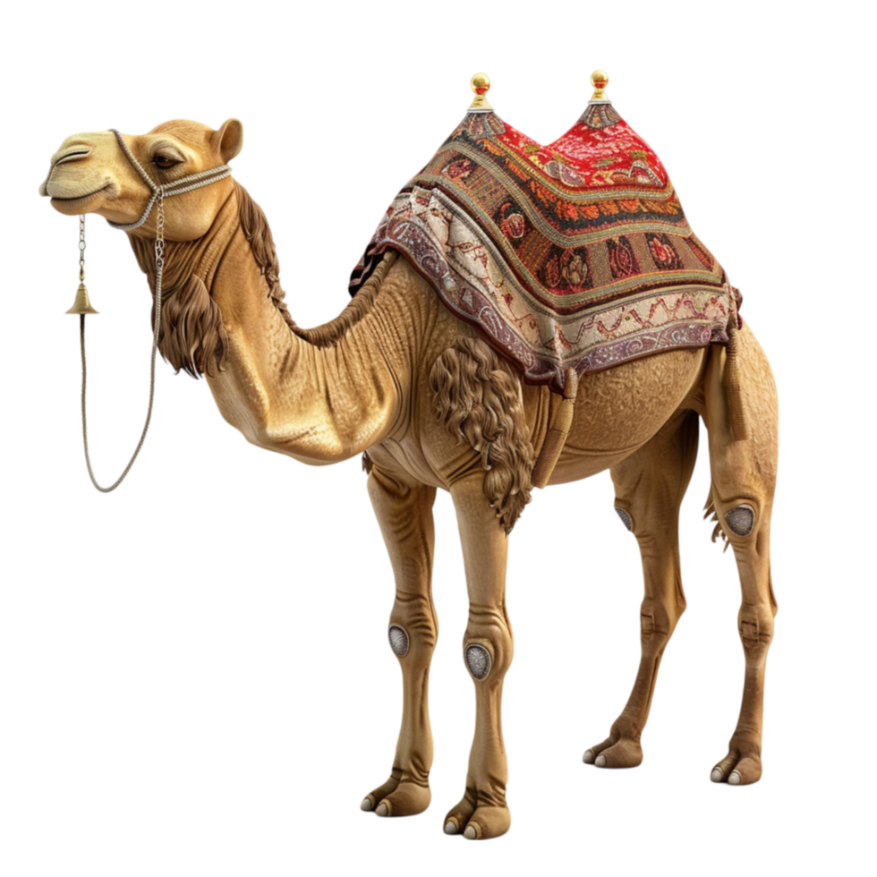 A camel with a saddle on its back transparent background. png