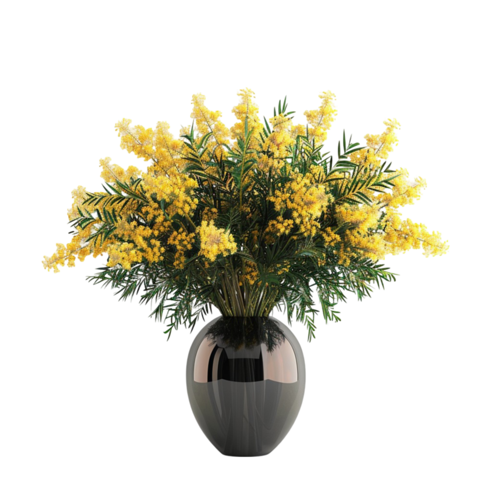 A vase with yellow flowers on a transparent background png