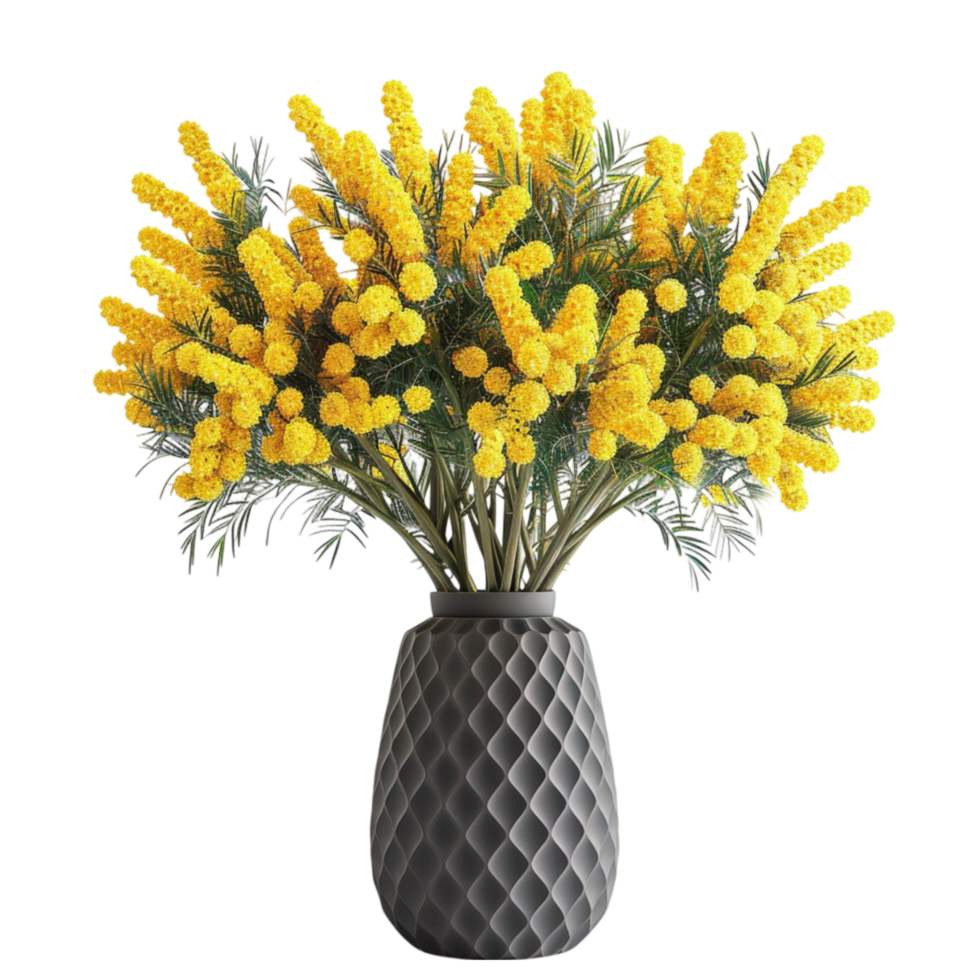 A vase with yellow flowers on a transparent background png