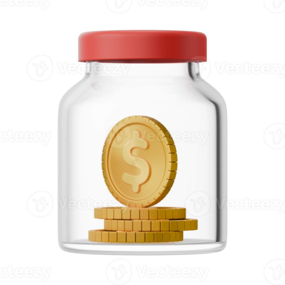 glass jar saving change coins money frugal living symbol finance theme isolated 3d icon illustration isolated png