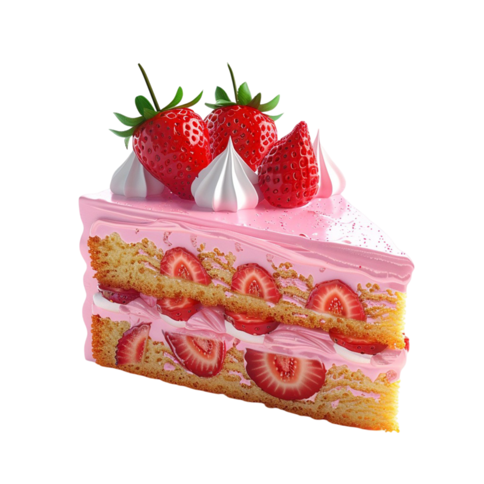 A Slice Of Strawberry Cake With Strawberries On Top On