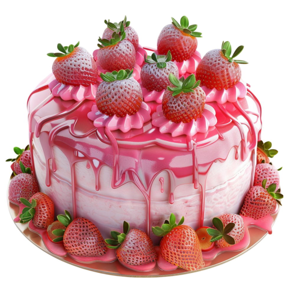 Cake With Strawberries On Top Image On Transparent Background. png