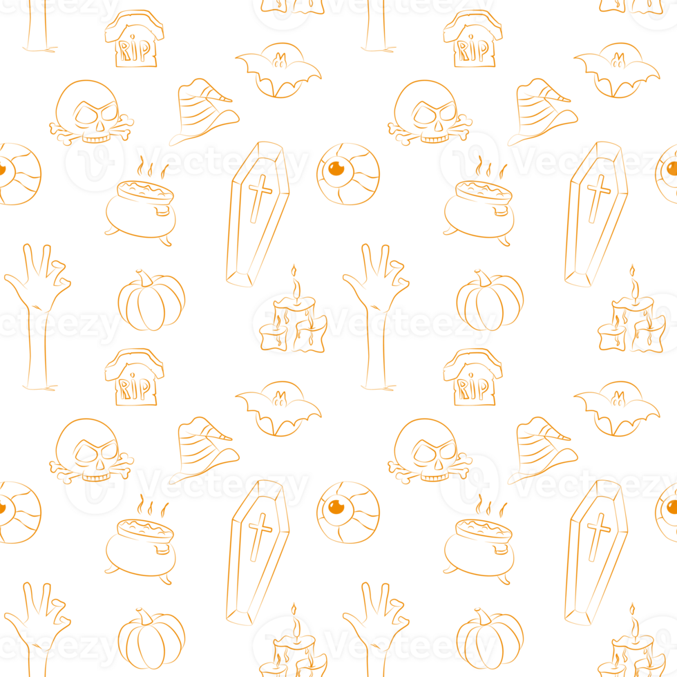 Seamless pattern with Halloween line icons png