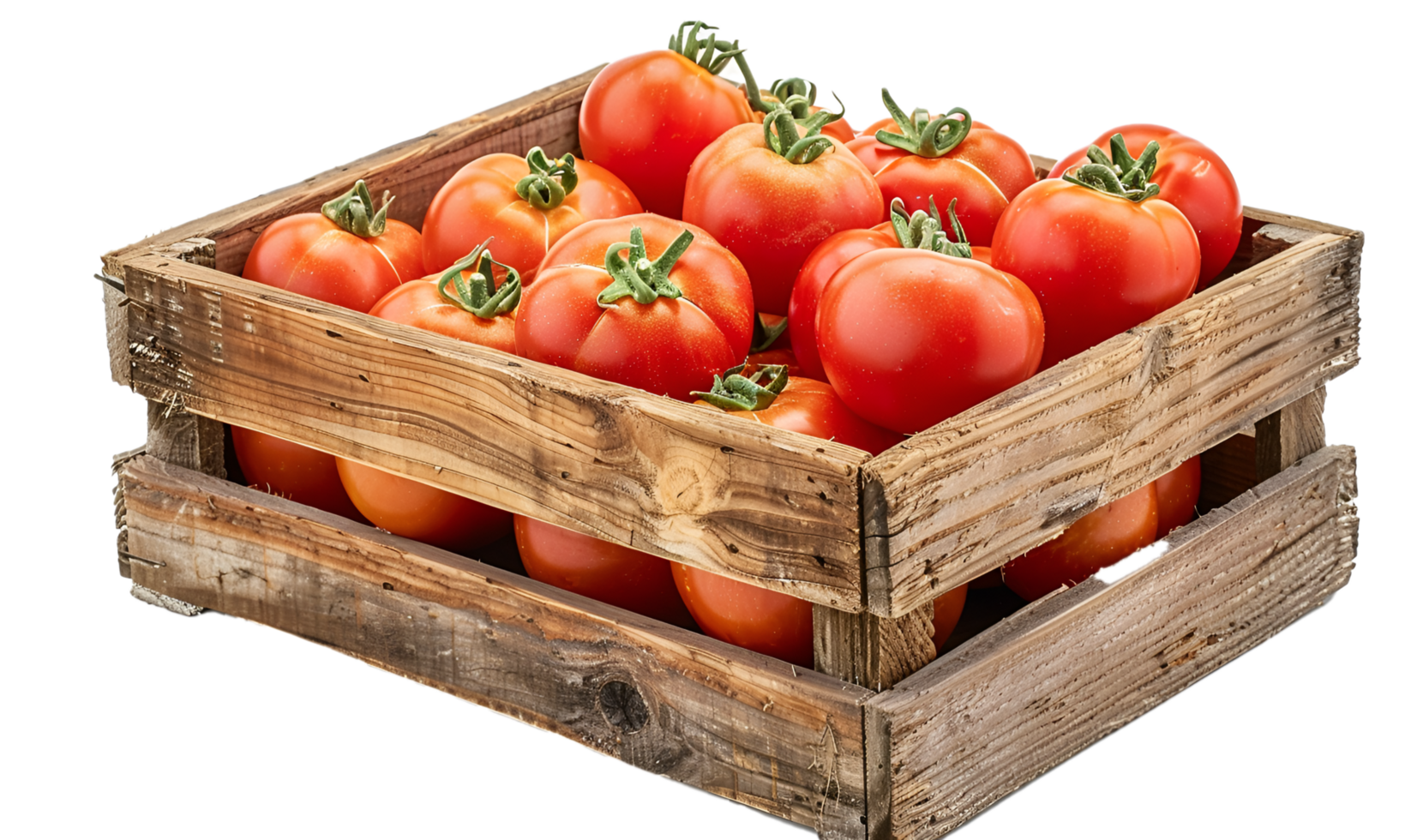 Tomatoes on wooden crate isolated on transparent background png